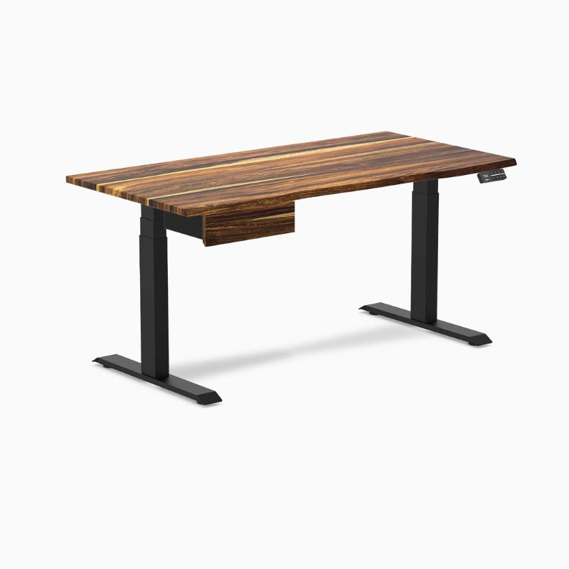 Desky Dual Hardwood Standing Desk With Drawer - Pheasantwood Top Black Frame
