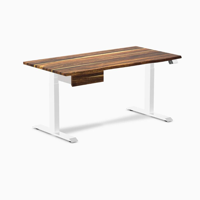 Desky Dual Hardwood Standing Desk With Drawer - Pheasantwood Top White Frame