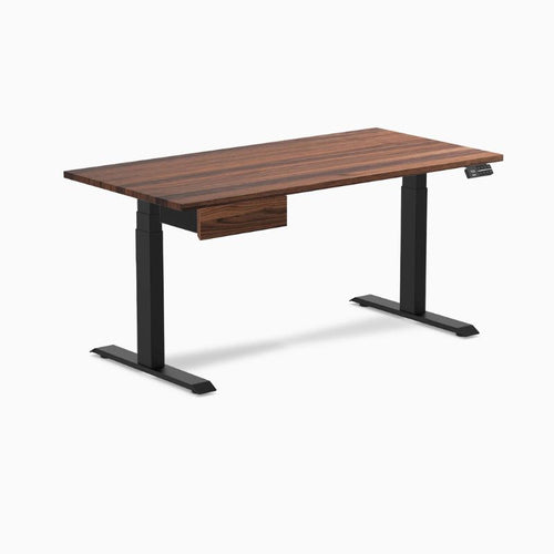 Desky Dual Hardwood Standing Desk With Drawer - Walnut Top Black Frame