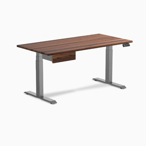Desky Dual Hardwood Standing Desk With Drawer - Walnut Top Gray Frame