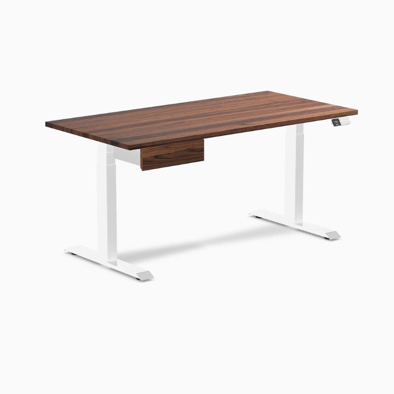 Desky Dual Hardwood Standing Desk With Drawer - Walnut Top White Frame