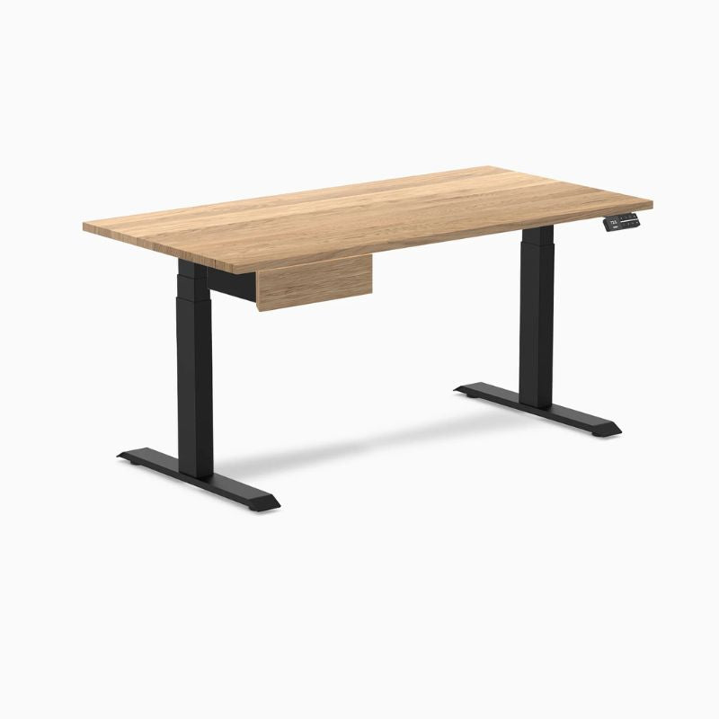 Desky Dual Hardwood Standing Desk With Drawer - White Oak Top Black Frame