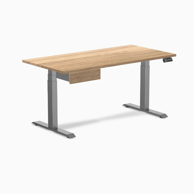 Desky Dual Hardwood Standing Desk With Drawer - White Oak Top Gray Frame