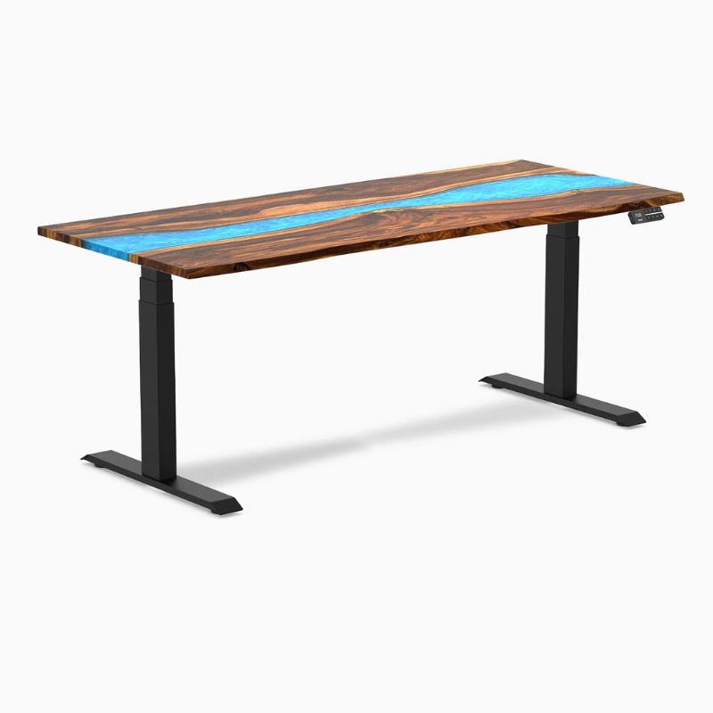 Desky Dual Resin Harwood Sit Stand Desk Blue 72*30 inches 