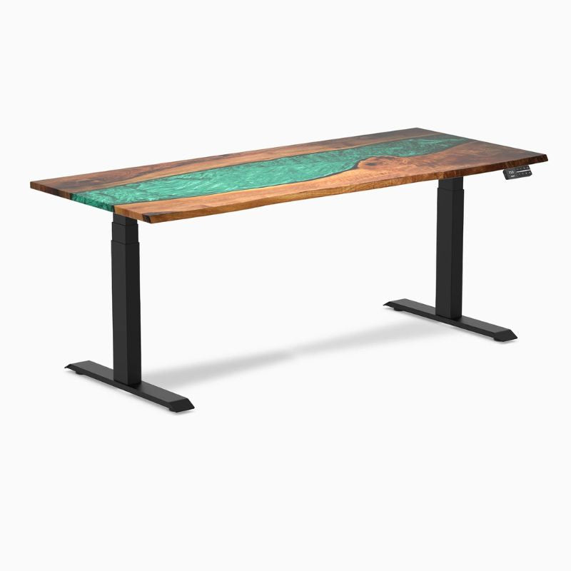 Desky Dual Resin Harwood Sit Stand Desk Emerald 72*30 inches 