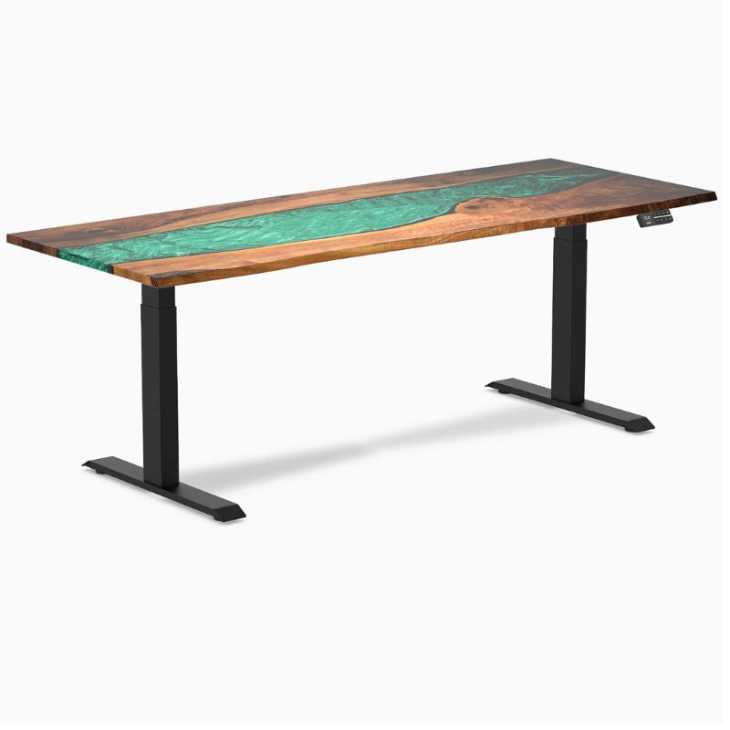 Desky Dual Resin Harwood Sit Stand Desk Emerald 80*30 inches 