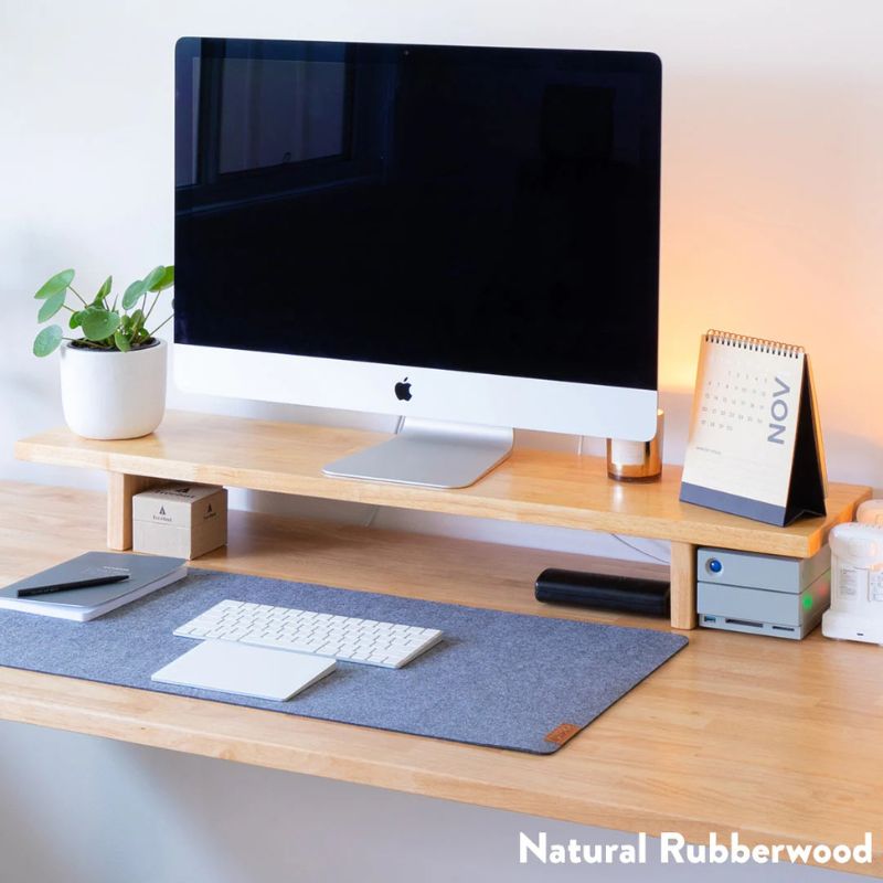 Desky Monitor Stand Natural Rubberwood