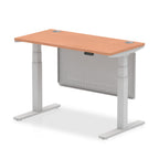 Air Height Adjustable Slimline Desk With Cable Ports With Steel Modesty Panel - beech / silver Frame