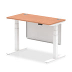 Air Height Adjustable Slimline Desk With Cable Ports With Steel Modesty Panel - beech / white Frame