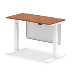 Air Height Adjustable Slimline Desk With Cable Ports With Steel Modesty Panel - walnut / white Frame