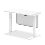 Air Height Adjustable Slimline Desk With Cable Ports With Steel Modesty Panel - white / white Frame