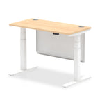 Air Height Adjustable Slimline Desk With Cable Ports With Steel Modesty Panel - maple / white Frame
