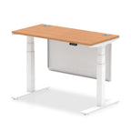 Air Height Adjustable Slimline Desk With Cable Ports With Steel Modesty Panel - oak / white Frame