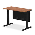 Air Height Adjustable Slimline Desk With Cable Ports With Steel Modesty Panel - walnut / black Frame