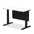 Air Height Adjustable Slimline Desk With Cable Ports With Steel Modesty Panel - white / black Frame