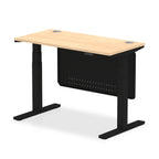Air Height Adjustable Slimline Desk With Cable Ports With Steel Modesty Panel - maple / black Frame