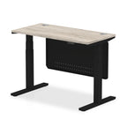 Air Height Adjustable Slimline Desk With Cable Ports With Steel Modesty Panel - grey oak / black Frame