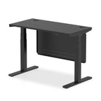 Air Height Adjustable Slimline Desk With Cable Ports With Steel Modesty Panel - black / black Frame