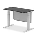 Air Height Adjustable Slimline Desk With Cable Ports With Steel Modesty Panel - black / silver Frame