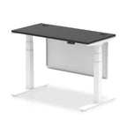Air Height Adjustable Slimline Desk With Cable Ports With Steel Modesty Panel - black / white Frame