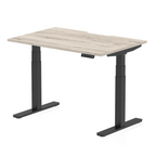 Air Scalloped Edge Height Adjustable Office Desk - grey oak / black Frame