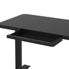 Black Ice standing desk with hidden pull-out storage drawer