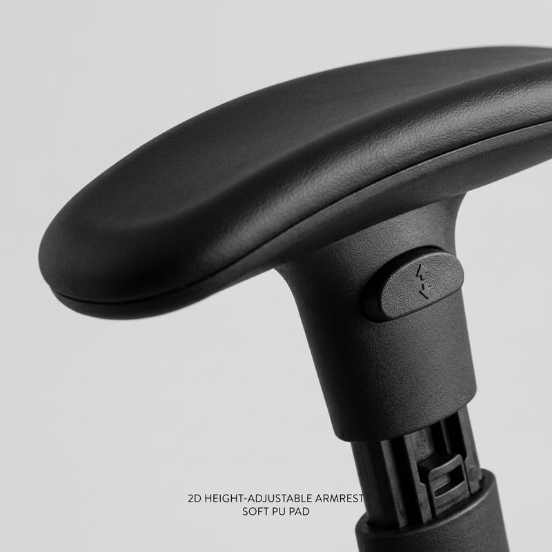 Adjustable armrests and an optional headrest