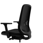 Close-up of Lavoro Storr chair mesh backrest, seat and 3D adjustable arm