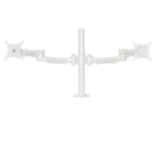 Lavoro Twin Monitor Arm in white with two adjustable VESA plates on a central pole