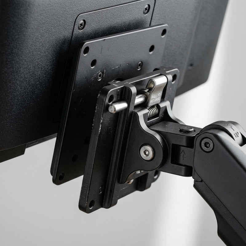 Tool-free removable VESA 75/100 mounting bracket for 1-person display mounting