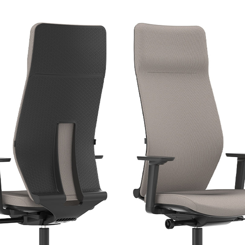 Sculptural high-back design with integrated cervical headrest