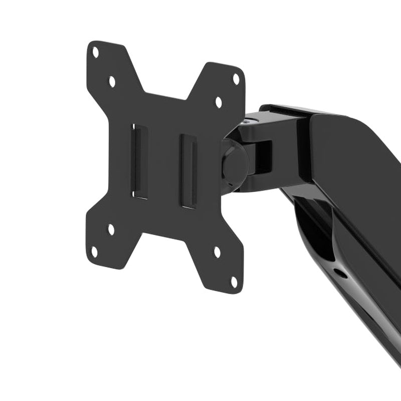 Slide-and-click VESA plate with ±90° tilt and 360° fluid screen rotation